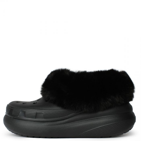 Crocs Furever Black Crush Classic Faux Fur Clog Mules Shoes M8 W10 - Picture 3 of 12